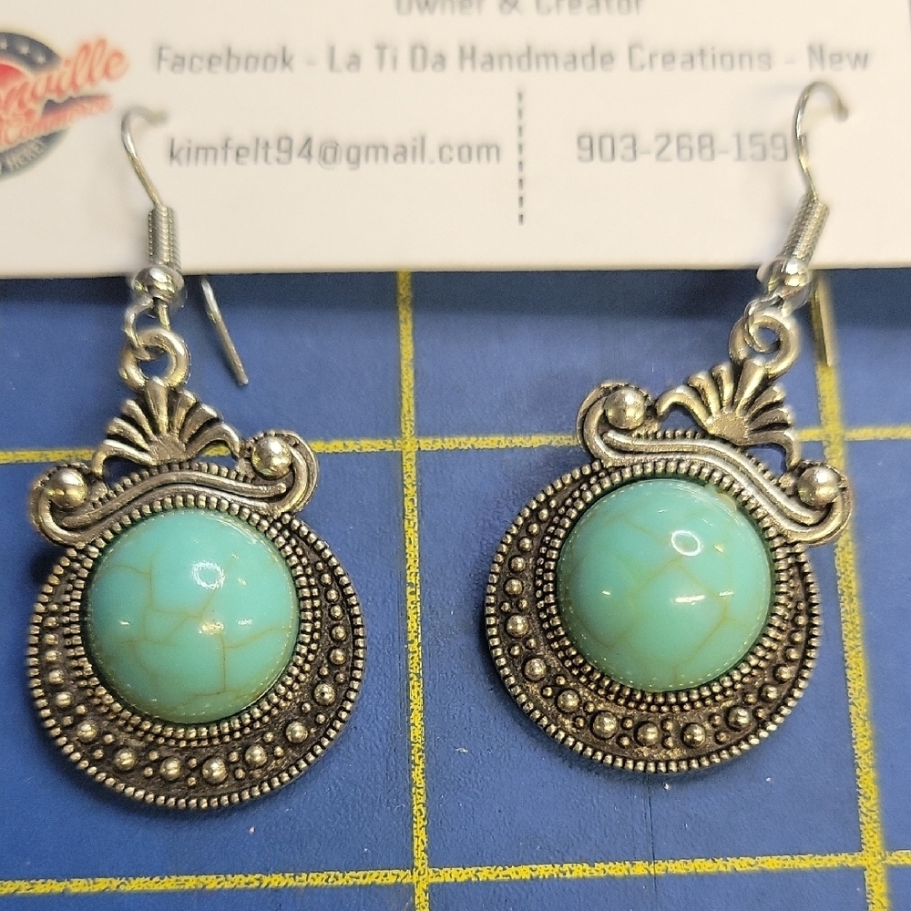 Silver Tone Faux Turquoise 1.5" Earrings